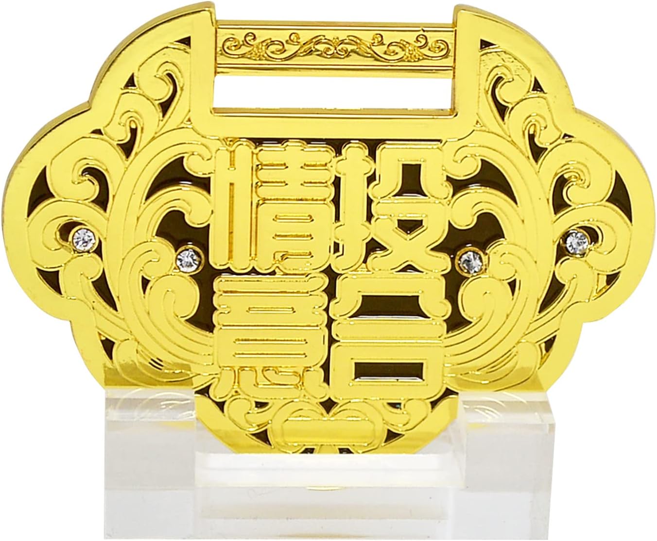 Feng Shui Romance Lock Patron Saint Guardian Amulet Ornaments, Gold, Base 5x1.5cm Lock 7.5x5.5cm Box 7.5x7.5x3.5cm
