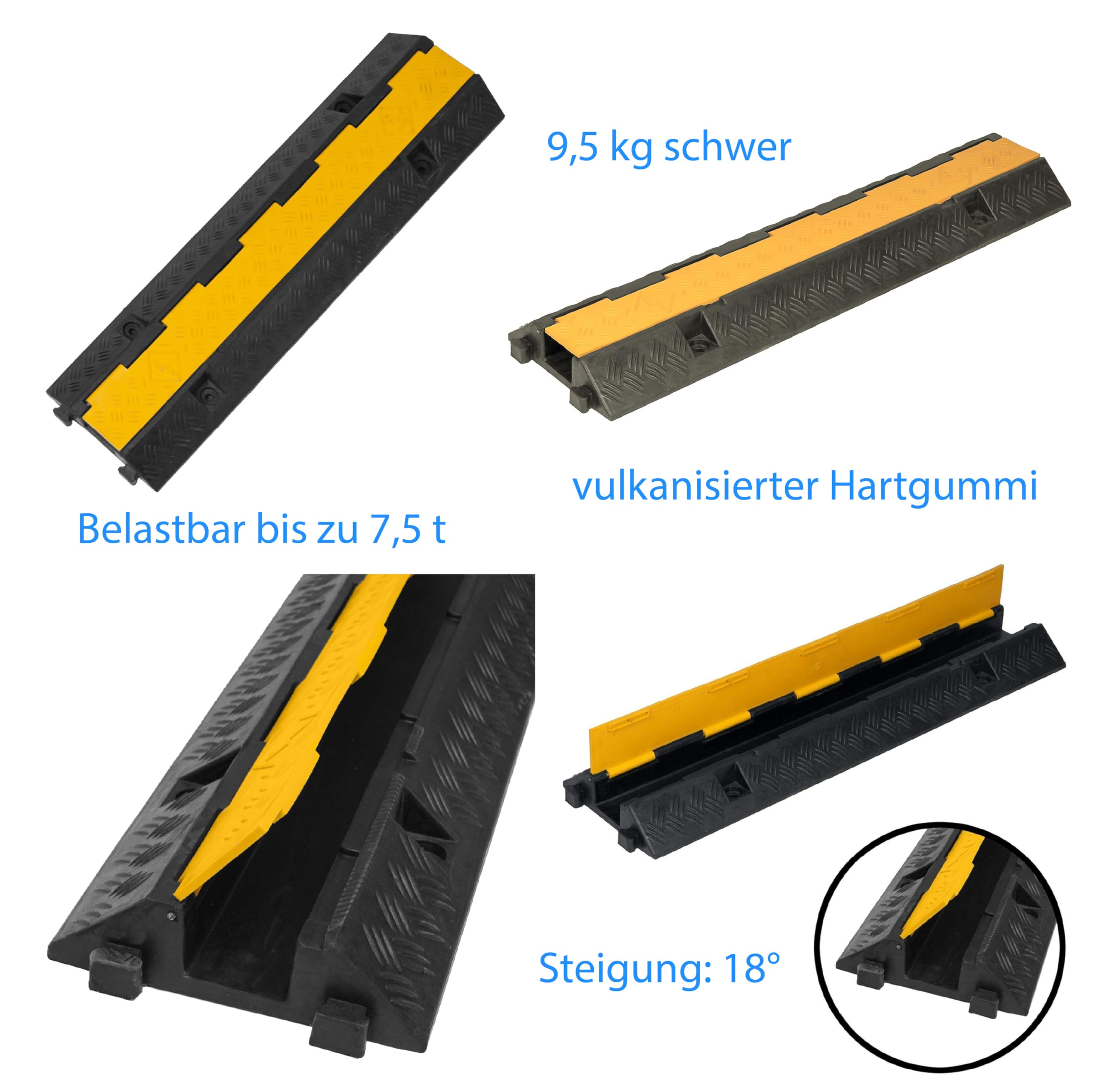 1-Kanal Kabelbrücke/Schlauchbrücke – Extra großer Kanal 70x50 mm, Überfahrschutz, Kabelkanal-Rampe für Pkw & LKW, Protector, Schutzbrücke für Kabel und Schläuche