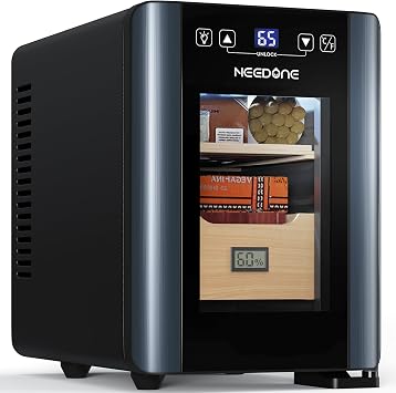 NEEDONE Electric Cigar Humidor 8L with Heating and Cooling Quiet Control System, Thermostatic Cabinet Humidor Box with Spanish Cedar Wood Shelves & Drawer with Hygrometer, Gift for Men...