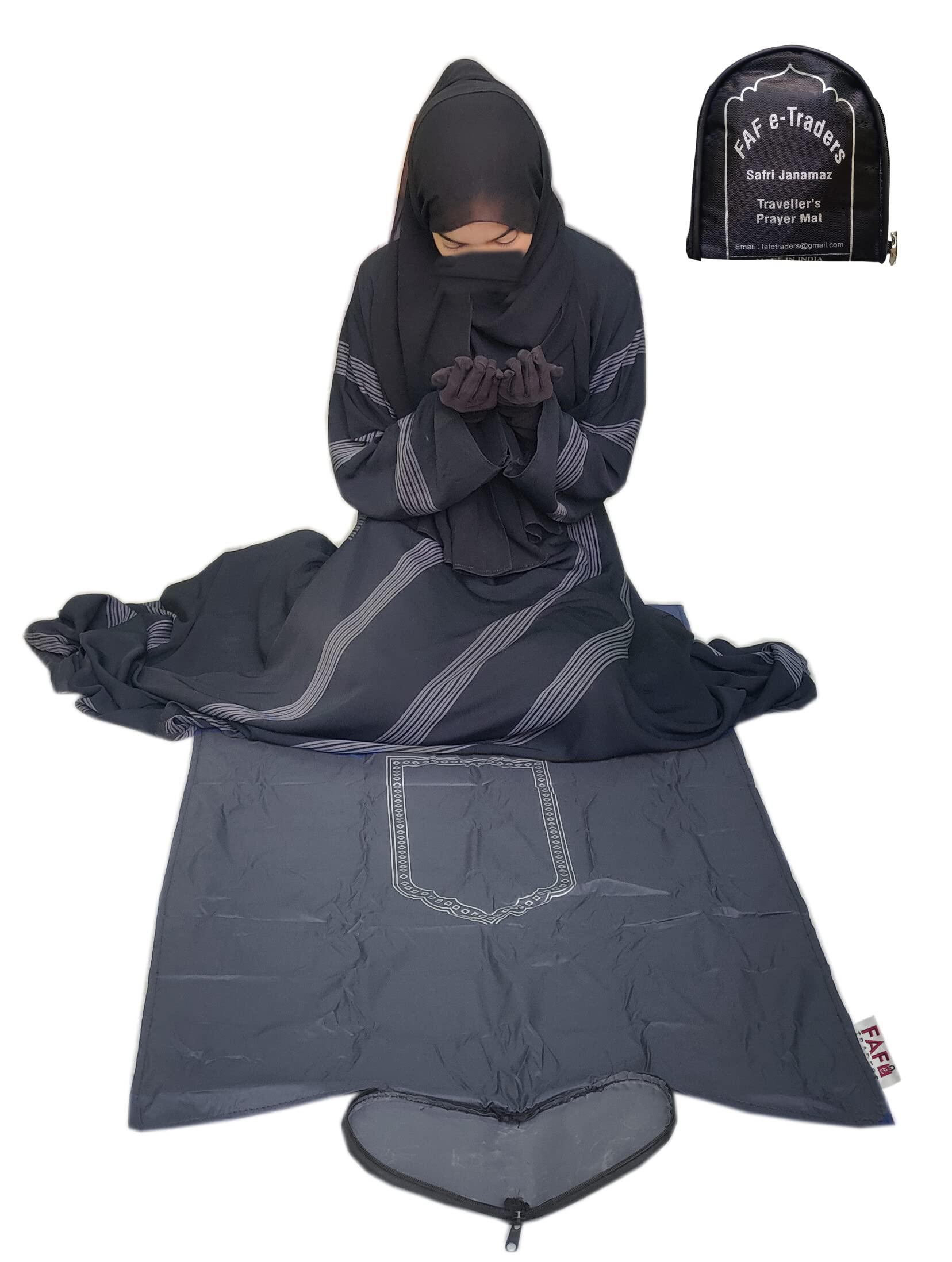 SHAARISH Attached Safri Travel Prayer Mat Water Proof Pocket Friendly Polyester (Black)-image-1