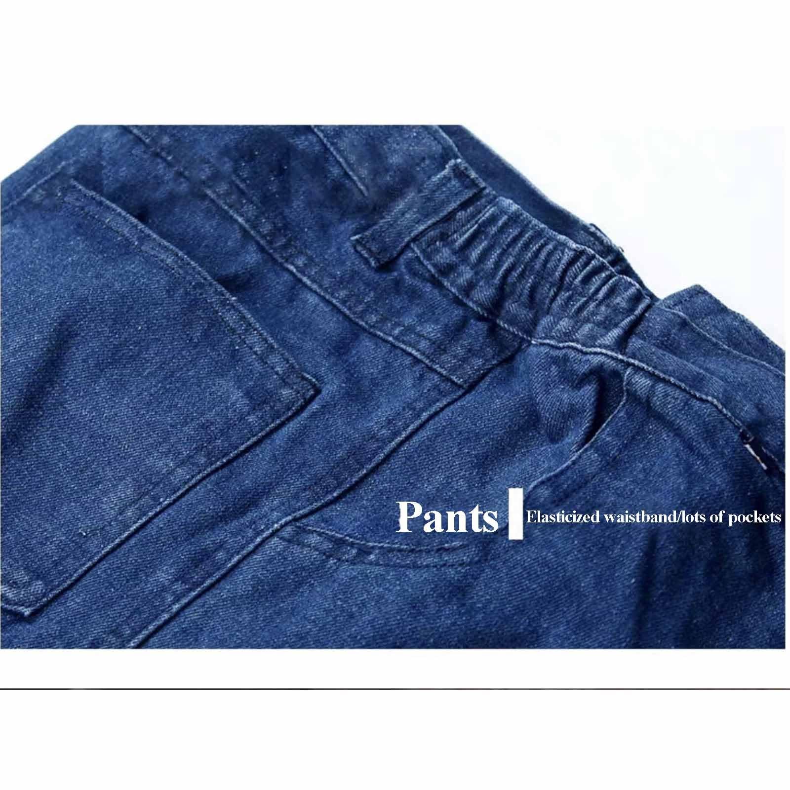 Traje de Trabajo de Soldadura de Mezclilla para Hombres Ropa de Trabajo de Algodón Ropa de Protección Laboral Escote, Bolsillos para Pantalones(M)