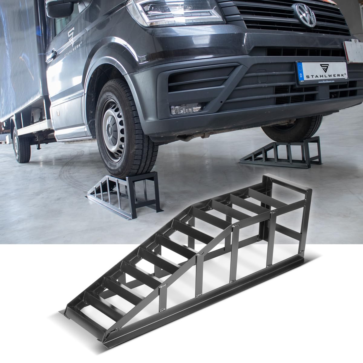 STAHLWERK GT-14 ST - Set di 2 rampe di carico da 2 tonnellate, cavalletto per auto, cavalletto per auto
