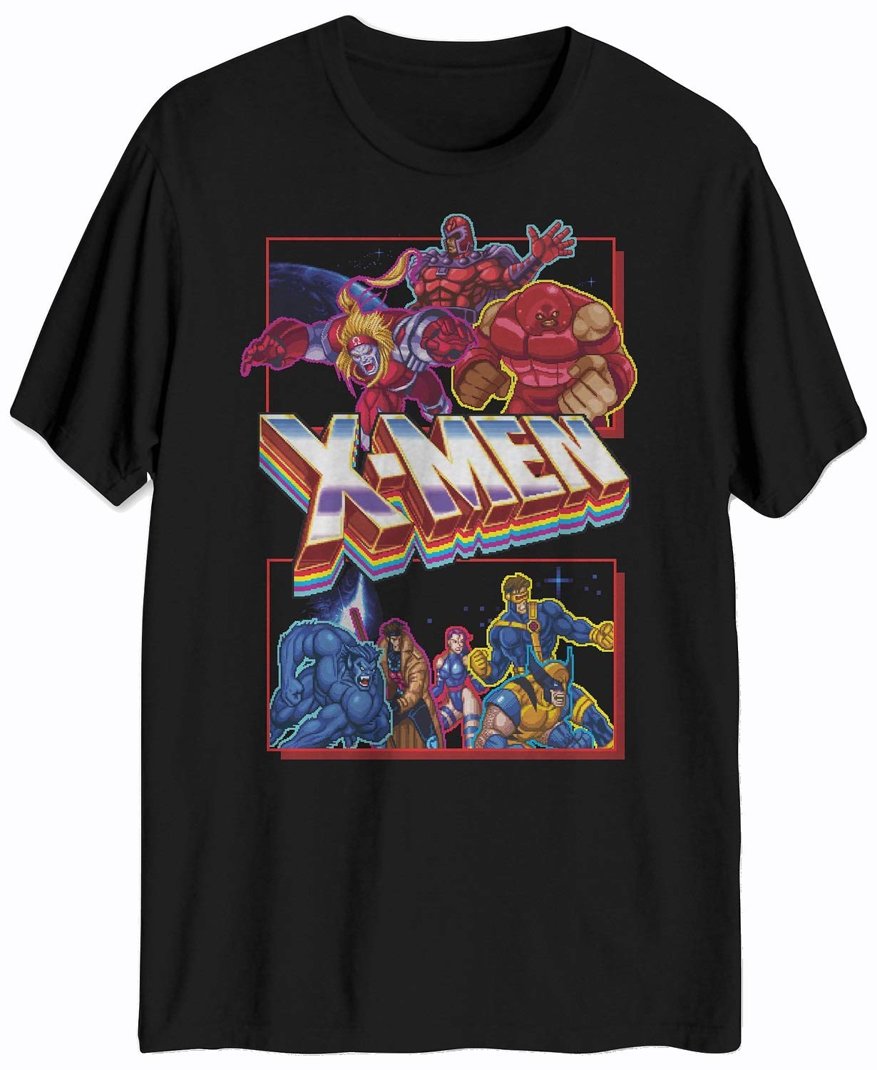 MarvelJem Mens 8-Bit Heroes and Villians Graphic T-Shirt, Black, Medium