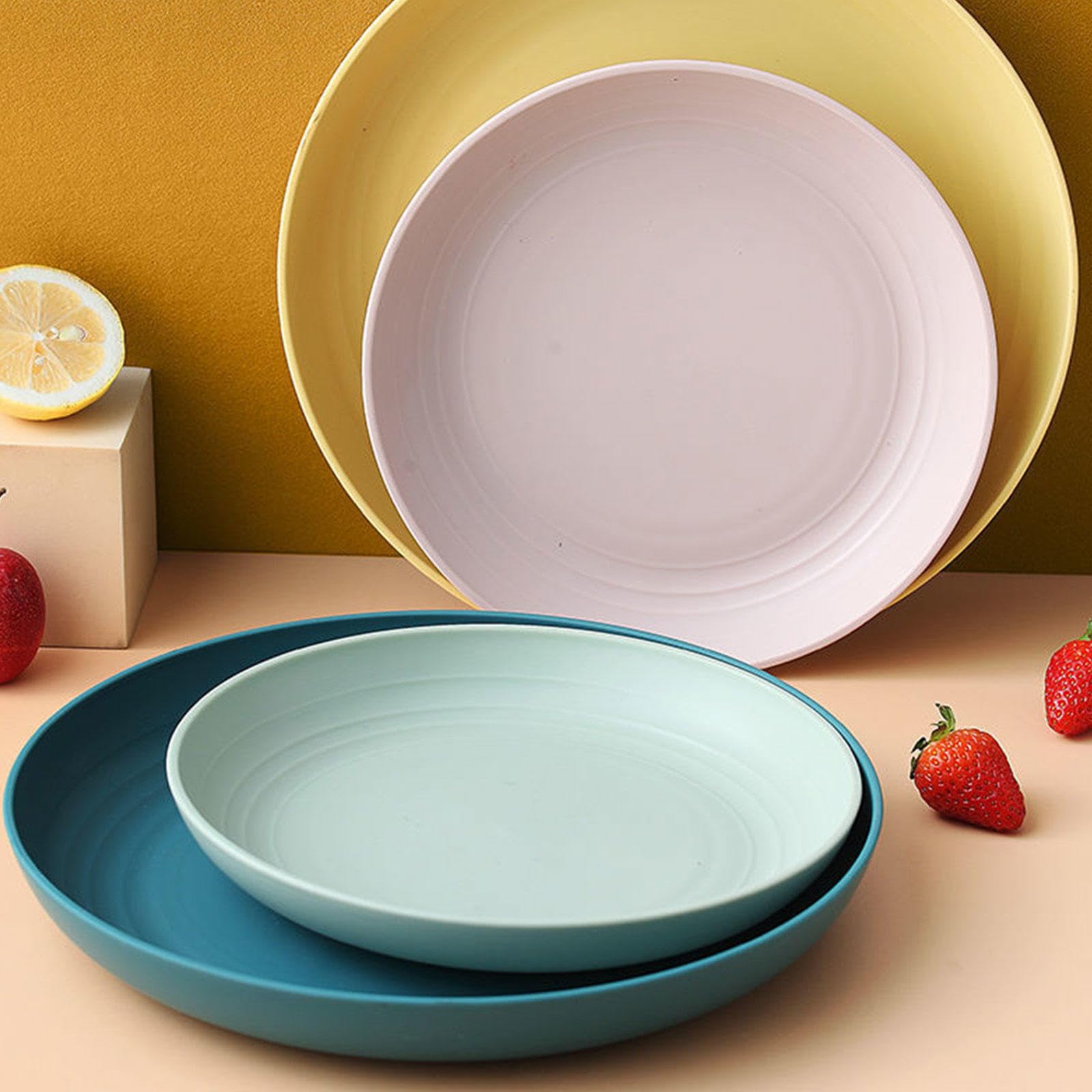 Platos Grandes de Plastico Hondos 8 Piezas, Irrompible y Reutilizable, Platos Llanos Ligeros para Pasta y Cuenco Redondo para Bolas de Masa Hervida,Green-8inch