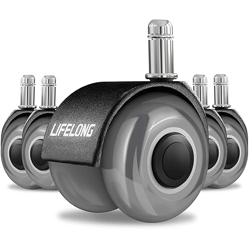 Miniatura 38 de Lifelong Ruedas de repuesto de goma para sillas de oficina, ruedas resistentes de 2 pulgadas para suelos de madera dura y alfombras, juego de 5,