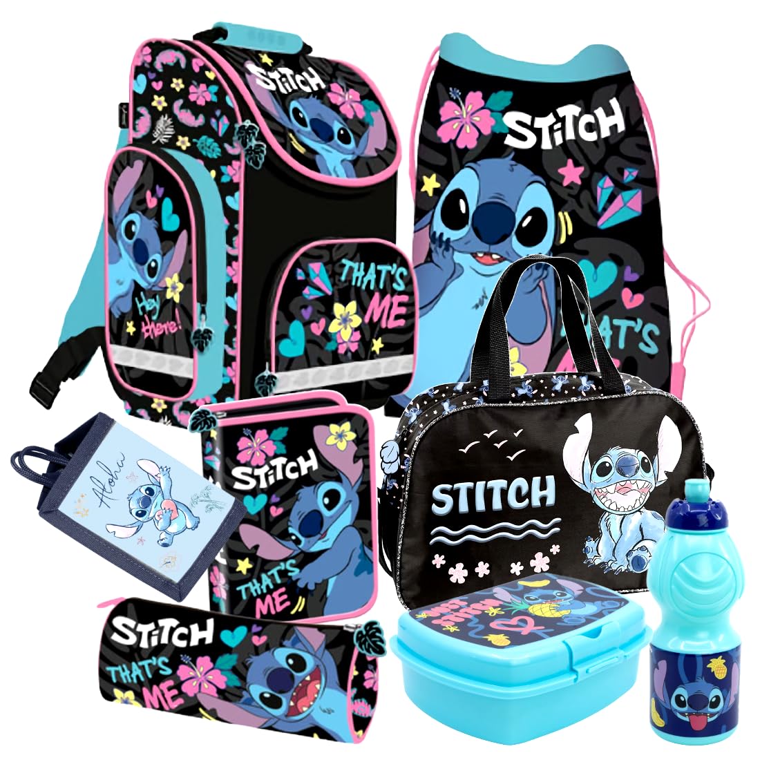 Stitch und Angel 8 Teile Set Schulranzen Ranzen Federmappe Tasche Tornister Sporttasche mit Sticker-von-Kids4shop
