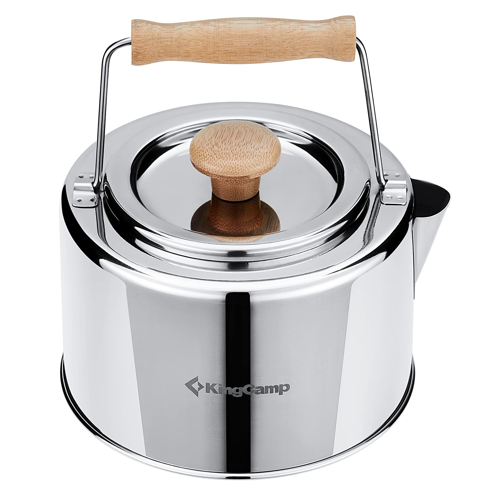 KingCamp Camping Wasserkocher 1,2L Edelstahl Teekanne mit hitzebeständigem Bambusgriff & Teesieb, Outdoor Wasserkessel für Gaskocher und Lagerfeuer, Leicht & Kompakt für Camping,Picknick und Wandern