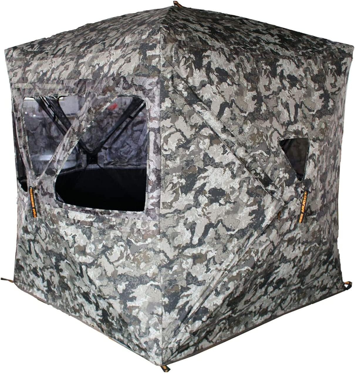 Muddy Infinity Camo Shadow Mesh Windows Black Backed Water Resistant Heavy-Duty 600 Denier Fabric Ground Blind, 3-Person