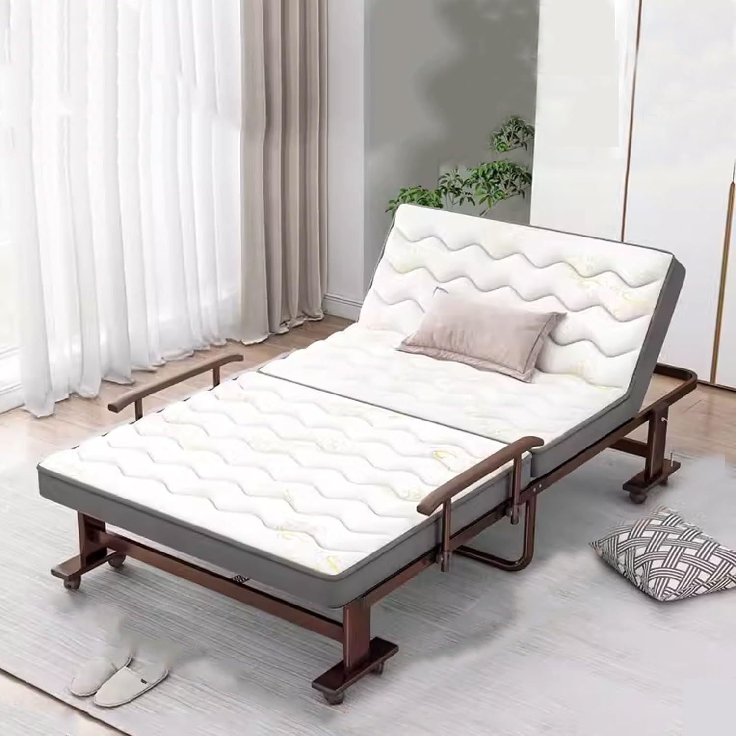 Portable Folding Adult Bed,Adult Folding Bed, Guest Bed Foldable Queen Folding Bed with Mattress Made of Ruggedized Steel Frame Movable with Casters Maximum Load Capacity 150kg(190 * 100 * 3