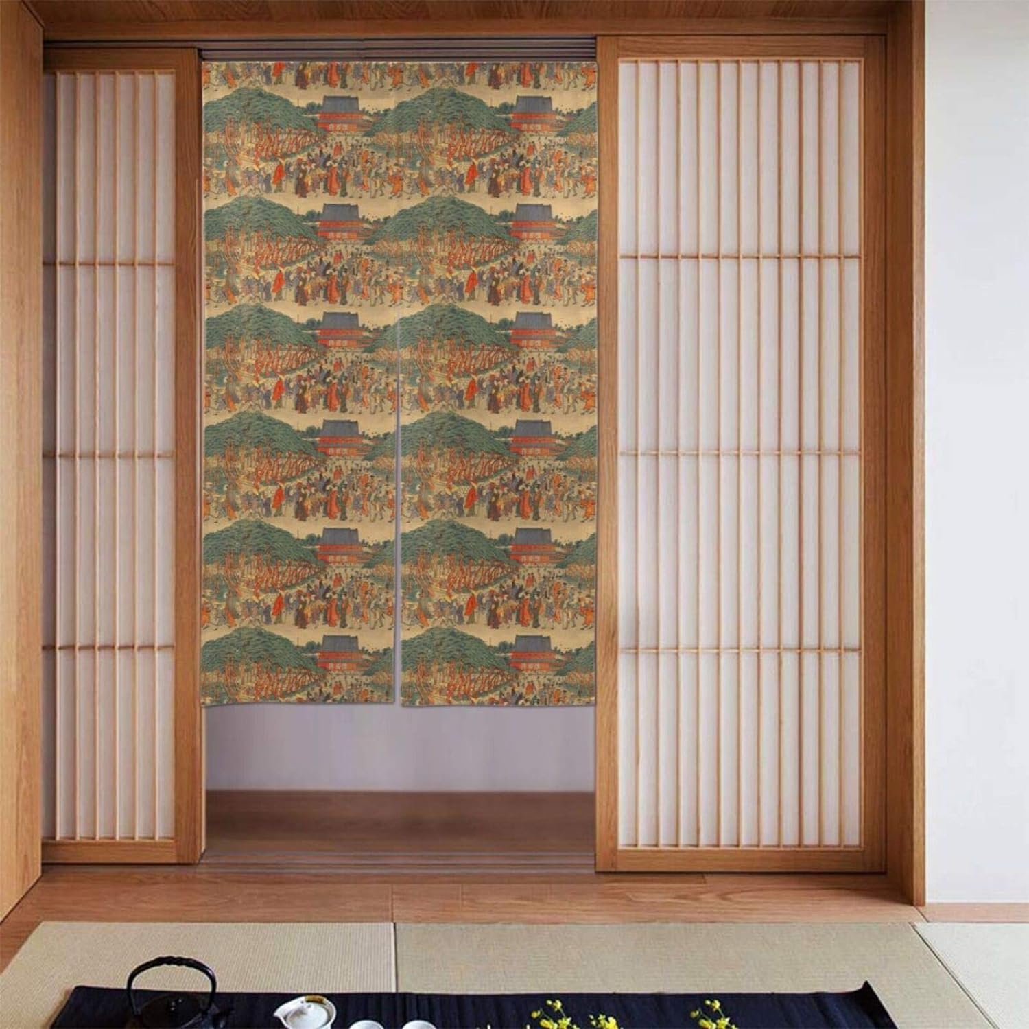 Amazon｜昔の日本の街の風景 のれん 目隠し 間仕切り 遮光