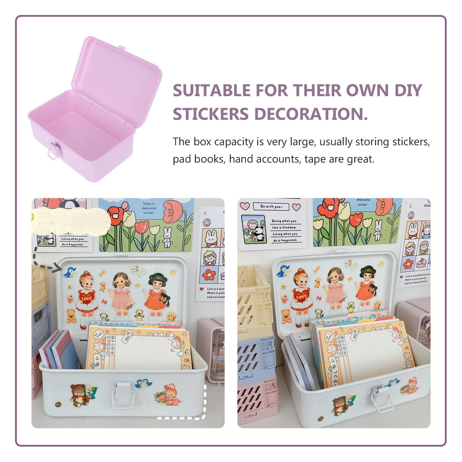 TEHAUX Caja de Almacenamiento Resistente a Golpes y Caídas de Hierro Rosa para Escritorio Organizador Práctico para Papelería en Oficina o Hogar