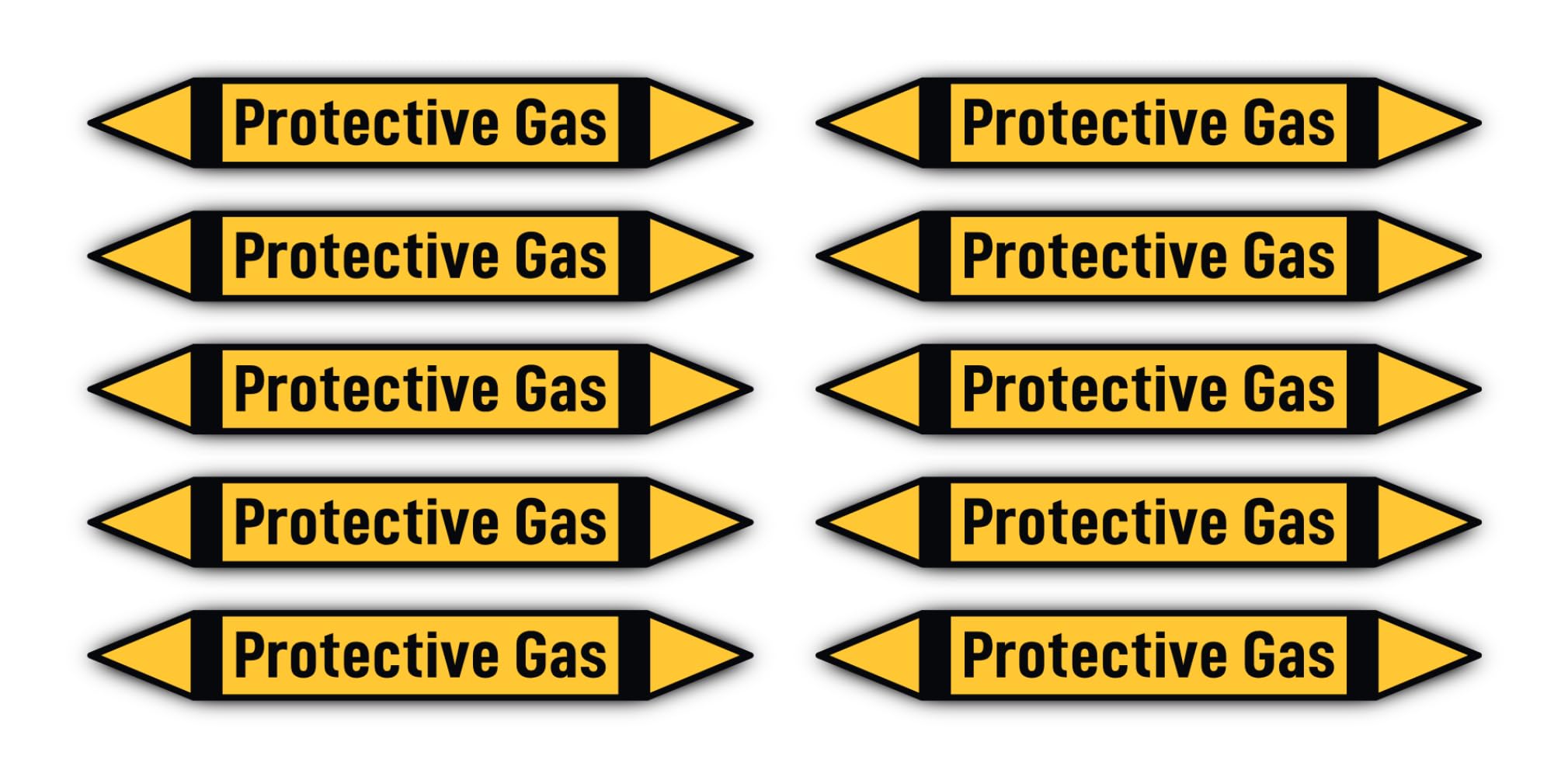 Stickers 100 x 15 mm, Pack of 10 – Group 5 – Non-flammable Gases – Pipe Identification – According to DIN 2403 – Language: English – Protective Gas