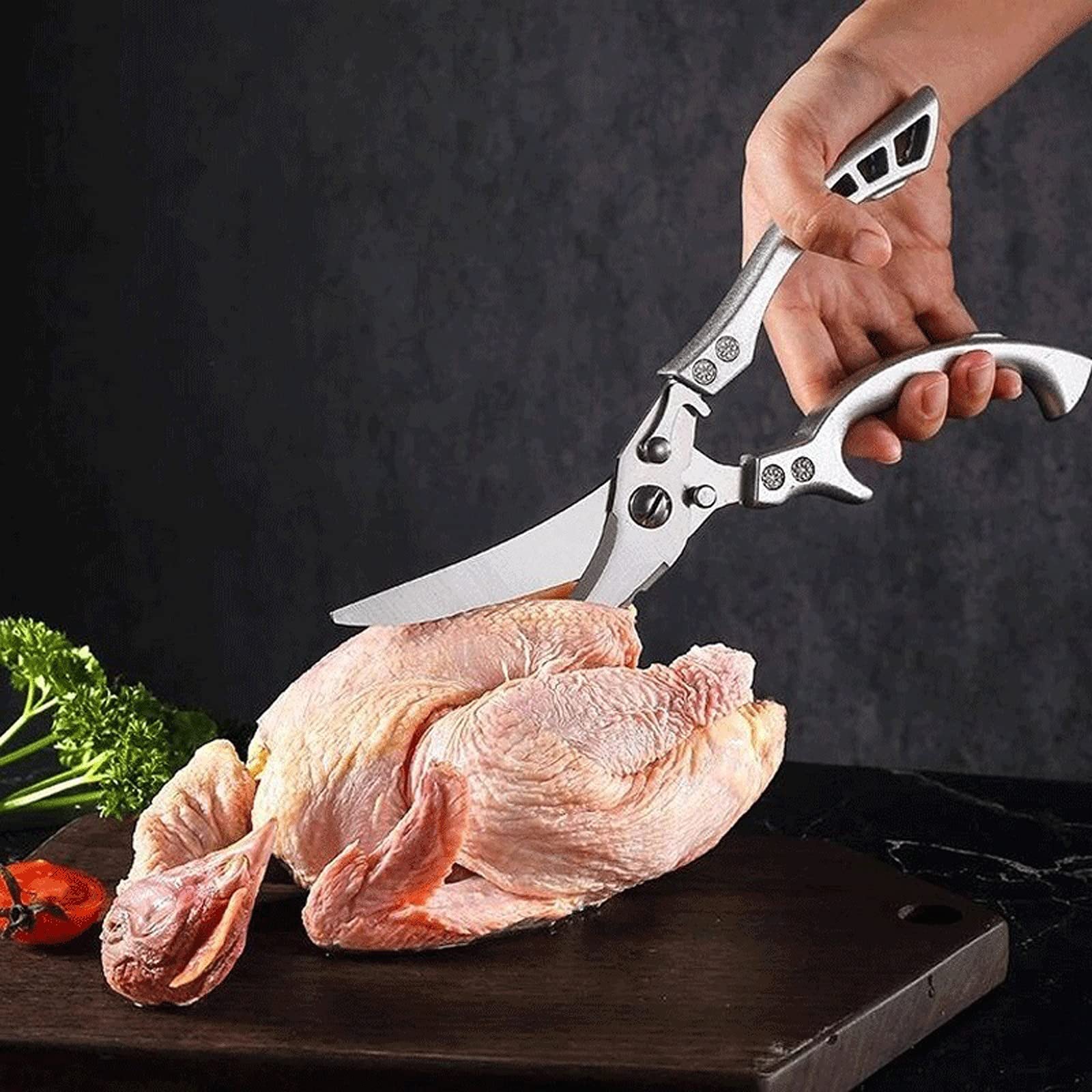 Tijeras de cocina de acero inoxidable, potentes tijeras multifuncionales para huesos de pollo, tijeras afiladas para alimentos para el hogar, aluminio H