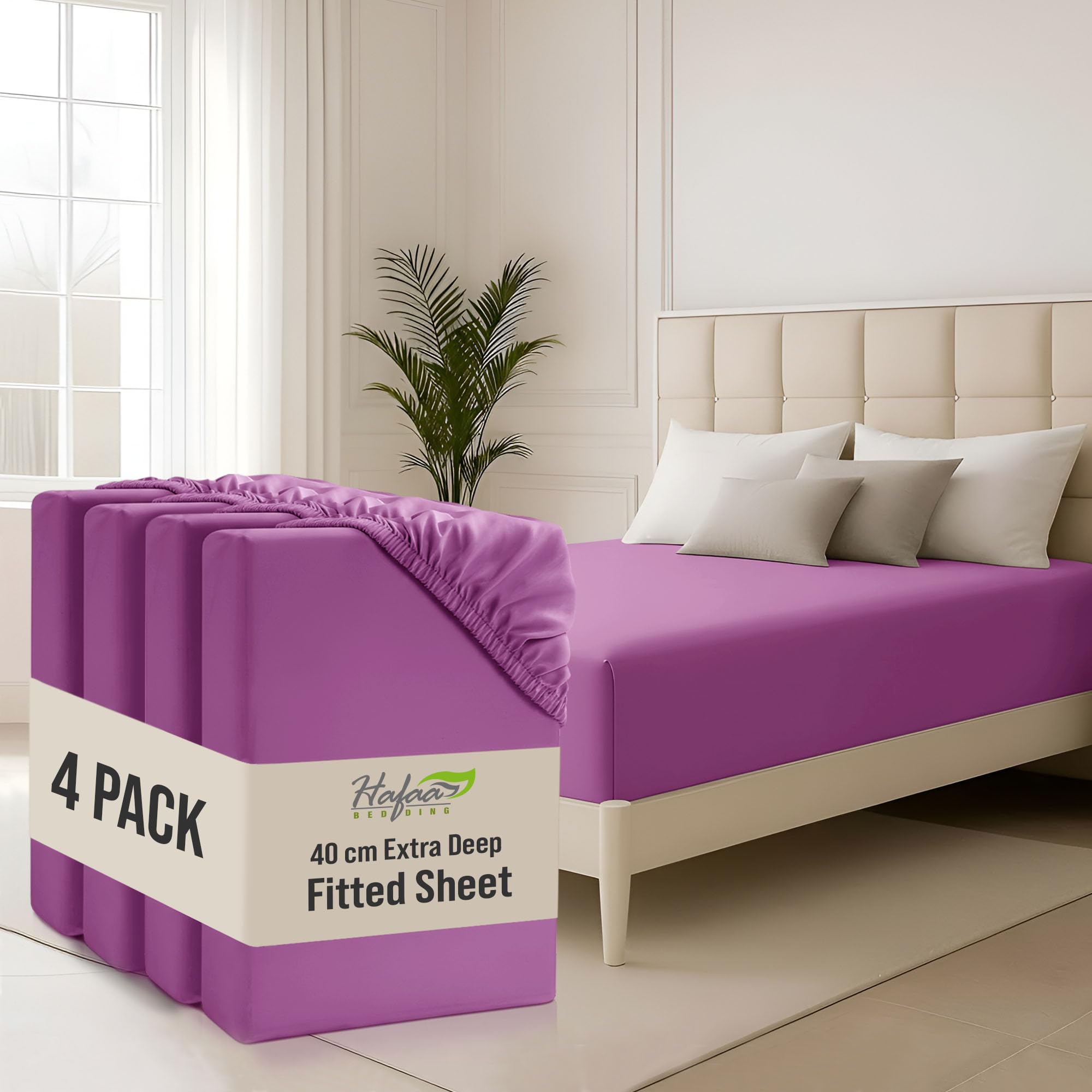 Hafaa King Size Fitted Sheets 4 Pack 40Cm Deep Pocket 16 Inch Purple Bed Sheets Hotel Quality Soft Brushed Microfiber Fabric Breathable Shrinkage Fade Resistant Bedsheets โ image 1
