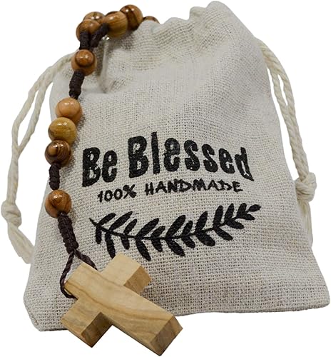 Miniatura 5 de AUTÉNTICO collar católico de madera de olivo con cuentas de rosario de Belén en bolsa de algodón natural por BeBlessed sin metal Marrón OWR001