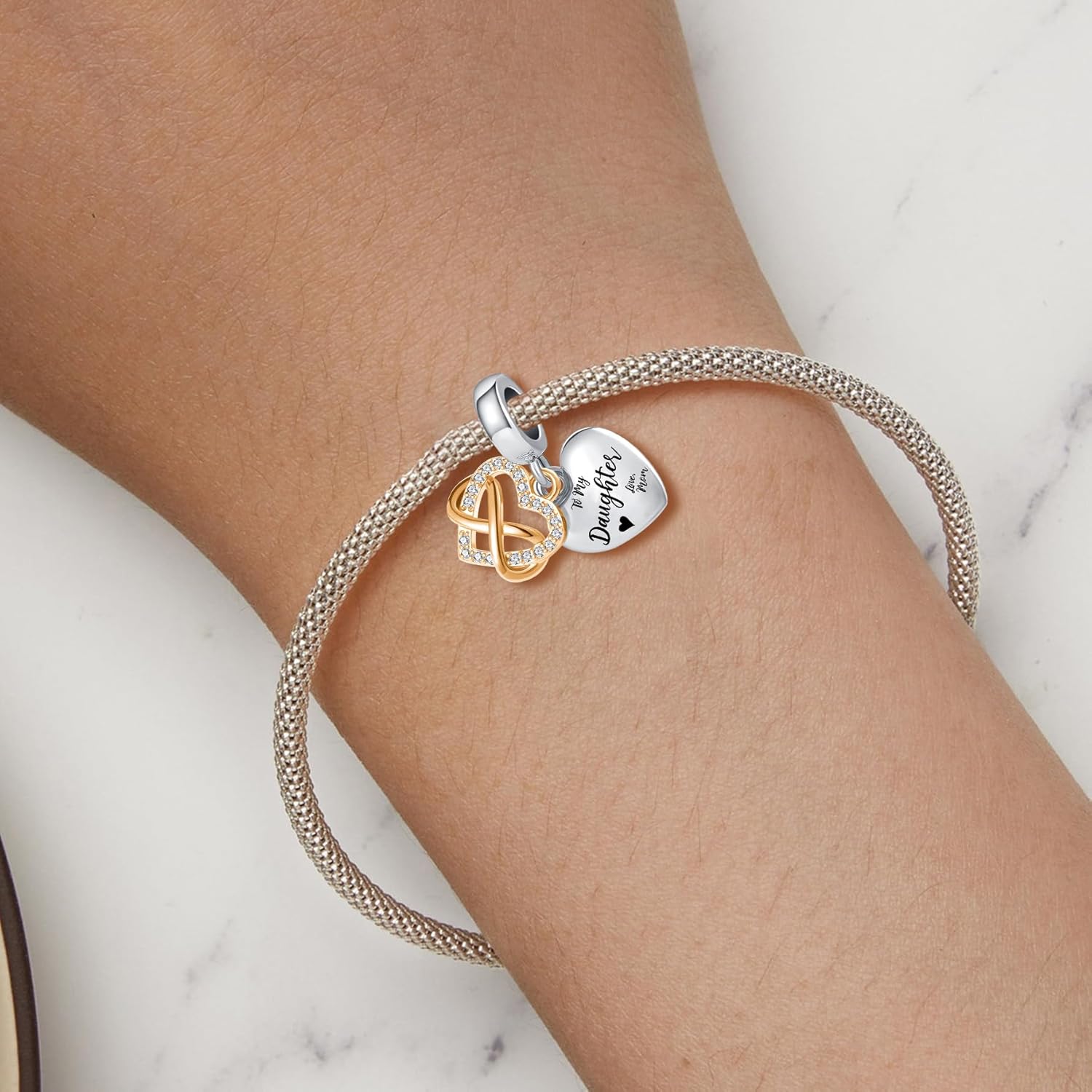 To My Daughter from Mom Gift Heart Dangle Charm Infinity Love Bead for Pandora Bracelet - Image 4