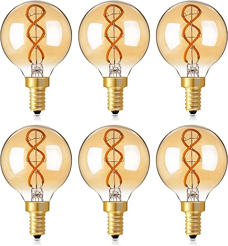 Miniatura 12 de Genixgreen Bombilla LED ámbar E26 regulable, bombilla Edison pequeña vintage equivalente a 40 W de 4 W, G16.5 filamento de globo antiguo, bombillas