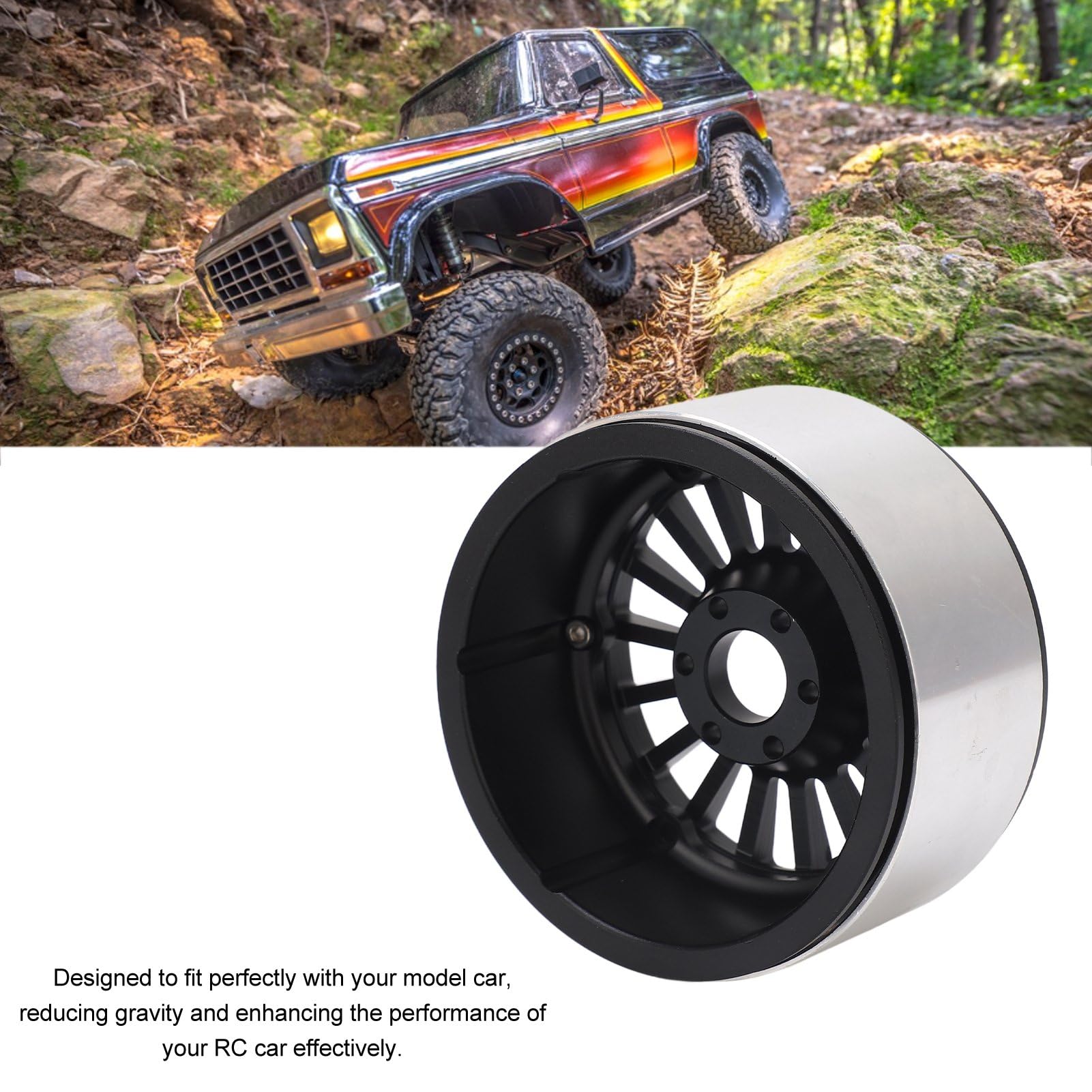4 cerchi per ruote RC da 2,6 pollici in lega di alluminio, facili da installare, leggeri, per auto RC Axial RR10 90048 1/10 (Nera)