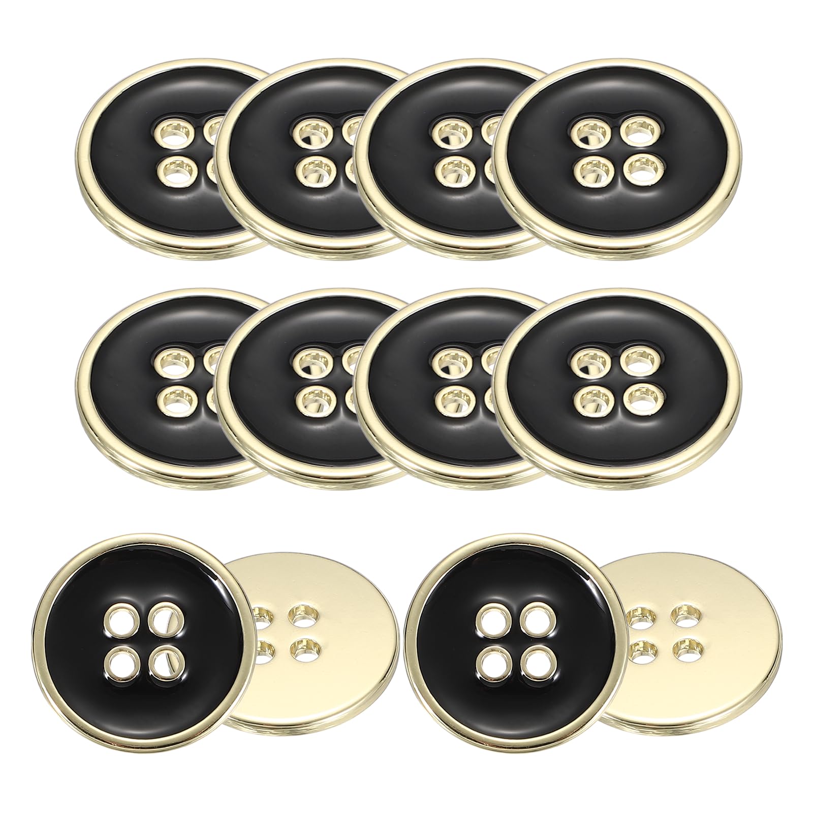 sourcing map 12pcs Metal Sewing Buttons, 22.5mm 4-Hole Round Vintage Buttons Replacement Sew on Embellishments for Coat Shirt Jeans DIY Crafts Clothing Decoration, Gold Black