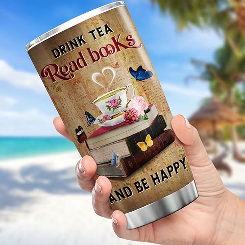 Miniatura 4 de KOIXA Vaso aislado para amantes de los libros taza inspiradora con tapa 20 onzas estilo vintage para café libros regalos temáticos de lectura para