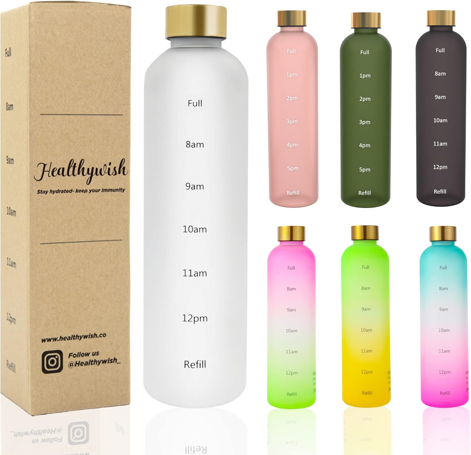 Healthywish Time Marked Cute Water Bottles For Women And Men, BPA