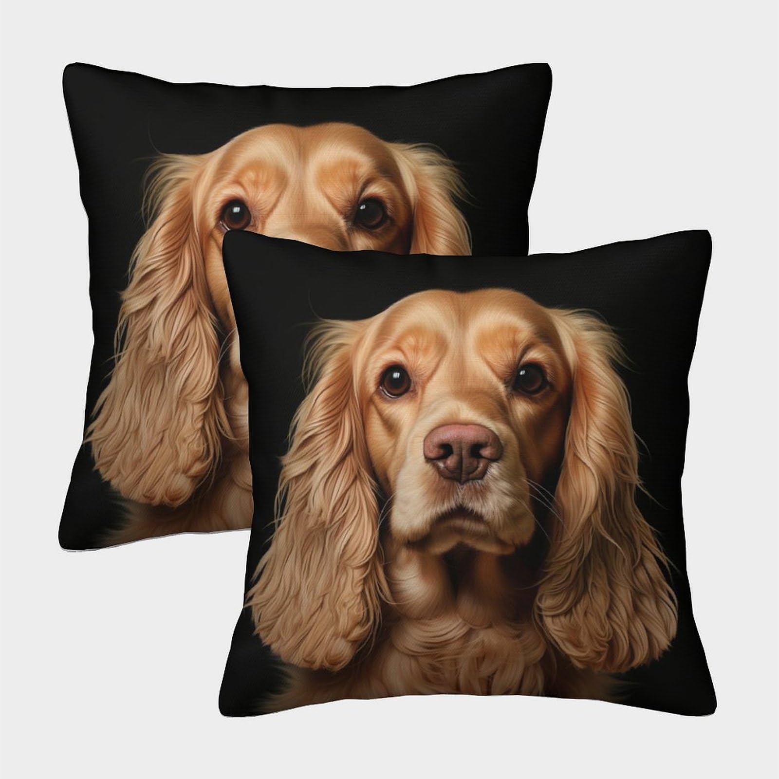 Zhuicheng Cocker Spaniel 3D Printed Throw Pillow Covers Hound Throw Pillow Case Decorative Super Soft Pack Of 2 Home Decor For Sofa Bedroom 40X40cm