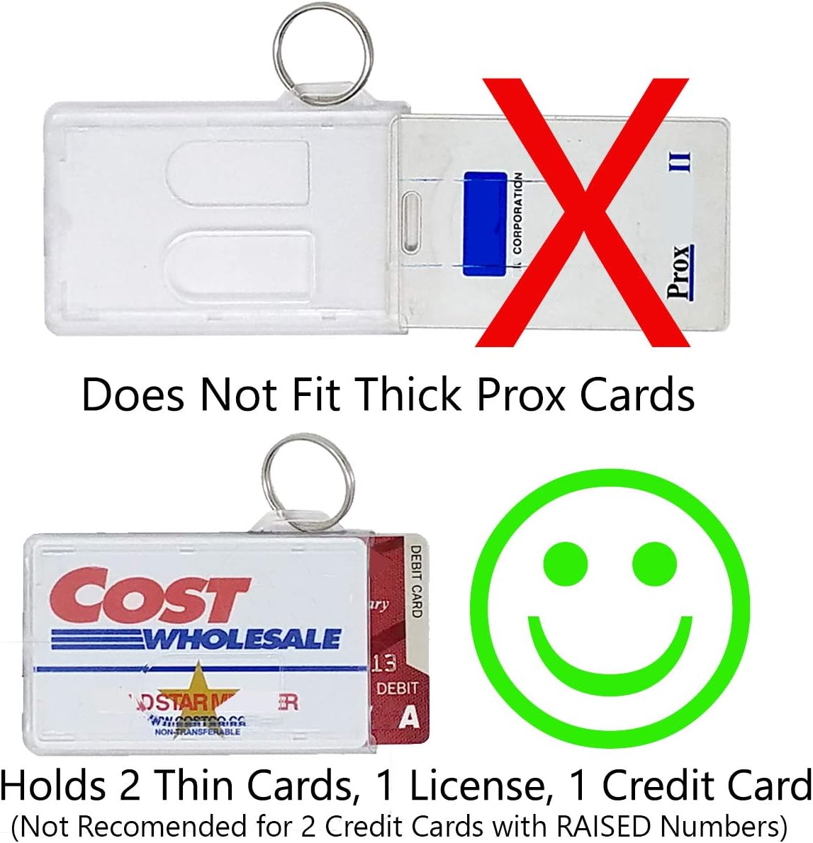 Specialist ID - Bulk 50 Pack Heavy Duty Fuel ID Badge Holders - Holds Two Cards - Clear Rigid Plastic ID Holder Keychain - Attach Keys & Protect License & Credit Card