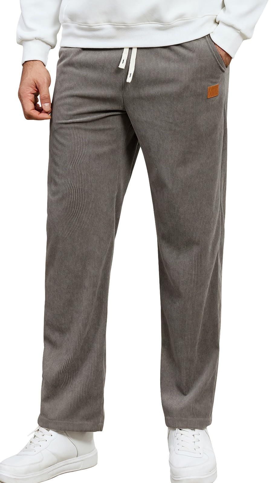Suwangi Mens Corduroy Casual Pants Drawstring Elastic Waist Stretch Sweatpants Straight Leg Trouser with Pockets Relaxed Fit