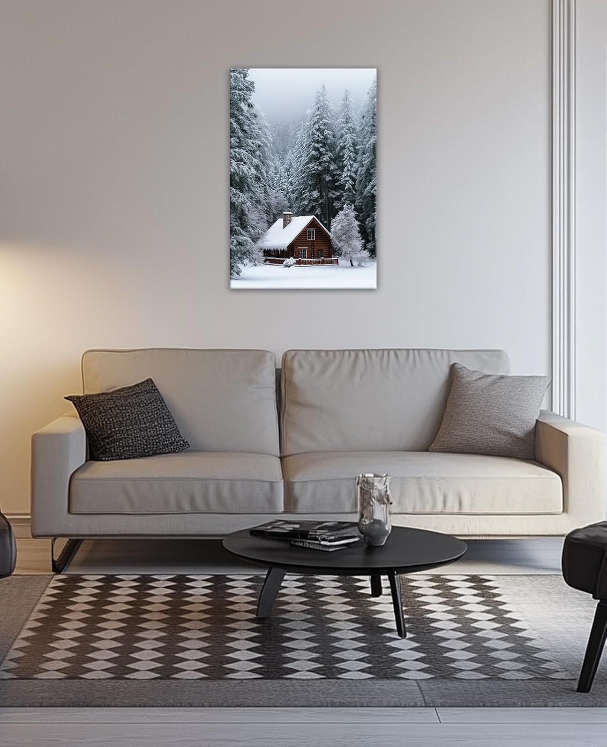 GLOKAKA Winter Cabin Wall Art Snowy Forest Landscape Painting Print Rustic Farmhouse Poster Artwork for Living Room Bedroom Home Office Wall Decor Ready to Hang(Snow-1,16"x24")