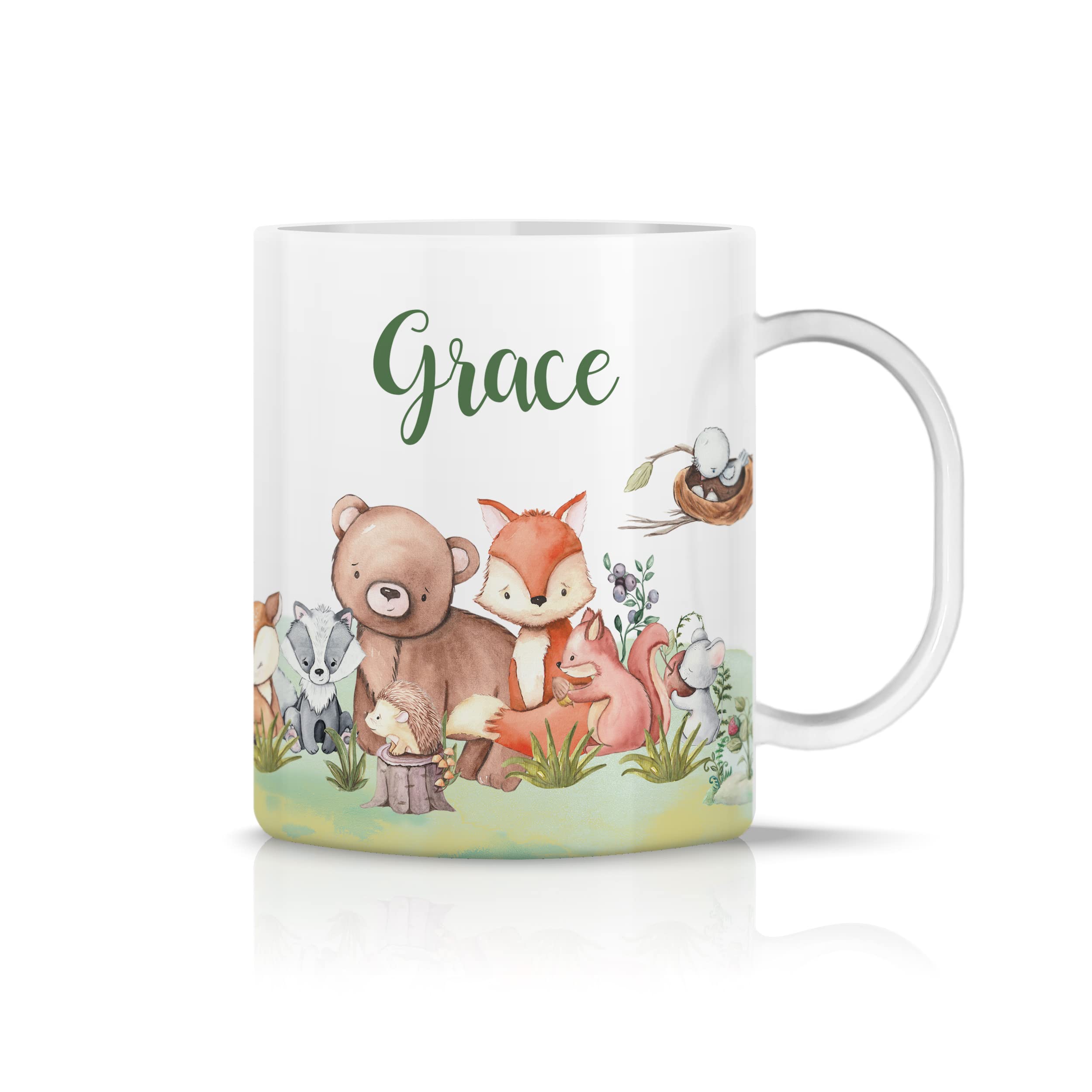 iCaseDesigner Personalised Childrens Mug - Unbreakable Lightweight Polymer - Add Your Own Name - Woodland Animals