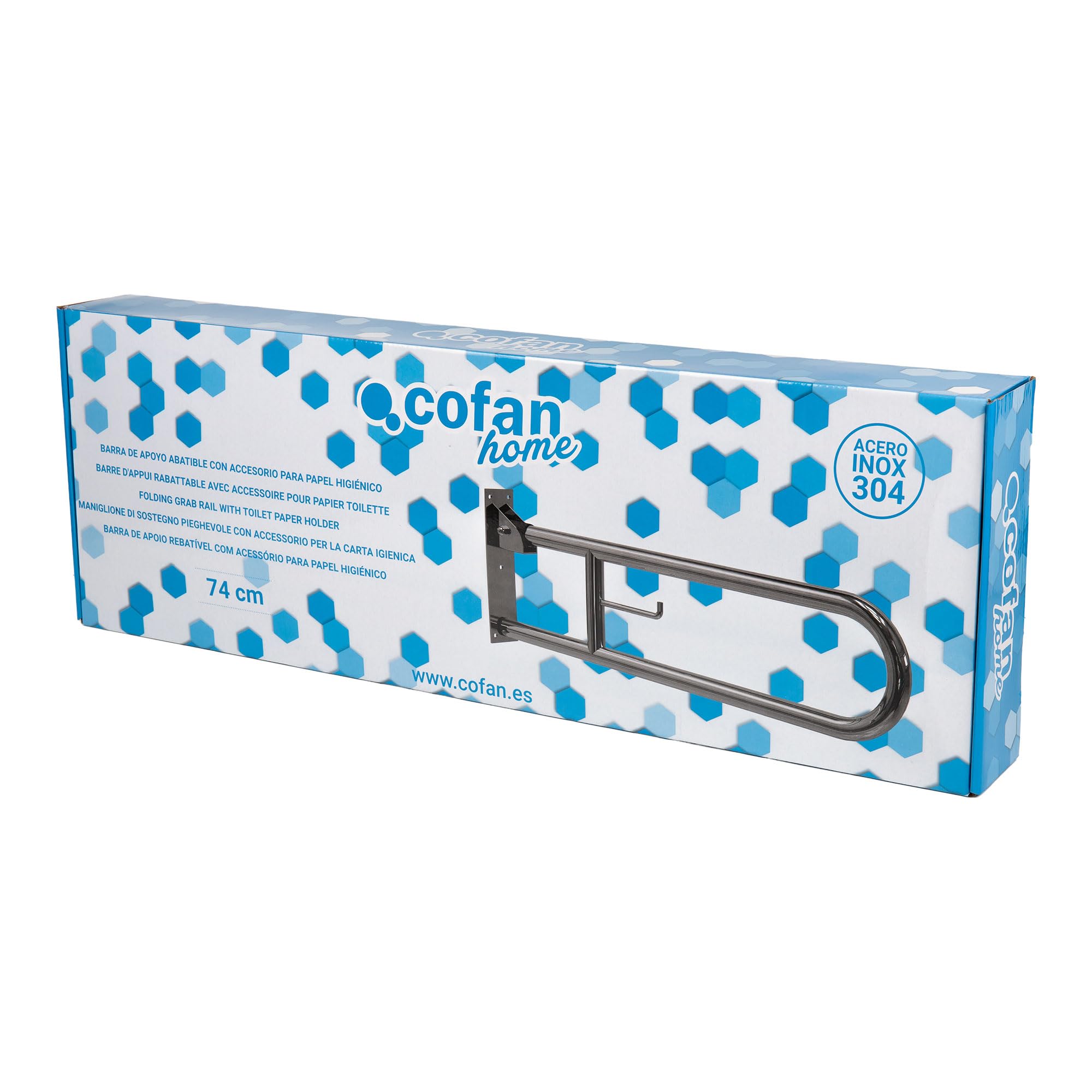 Cofan Barra de Apoyo Abatible Vertical con Accesorio para Papel Higiénico | Medida: 74 cm de largo y 3,2 cm de diámetro