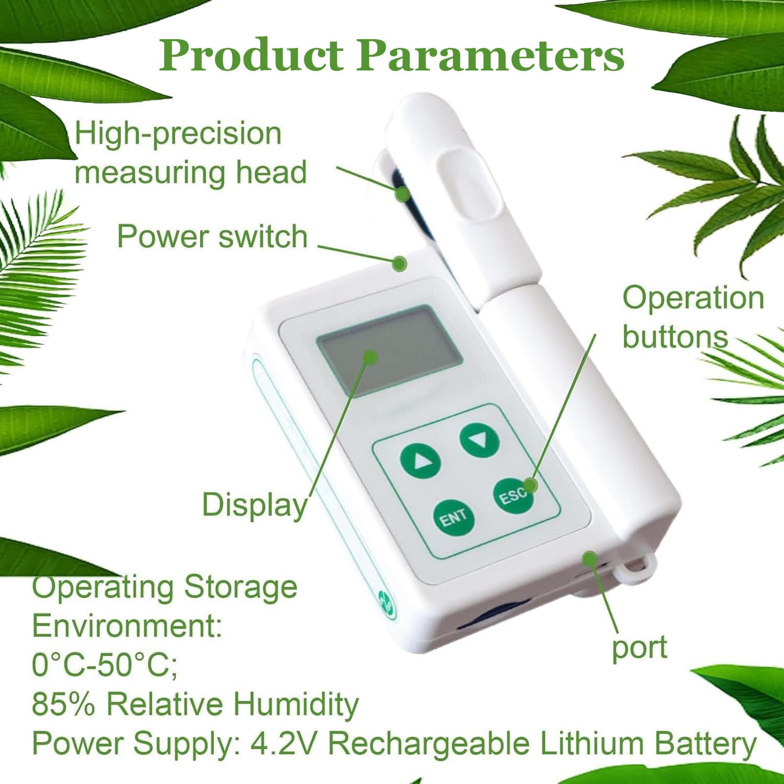 Medidor portátil de clorofila con SPAD y análisis de nitrógeno: comprobador portátil de clorofila, nitrógeno, Temperatura y Humedad, 2000 mAh, para Agricultores y científicos. B