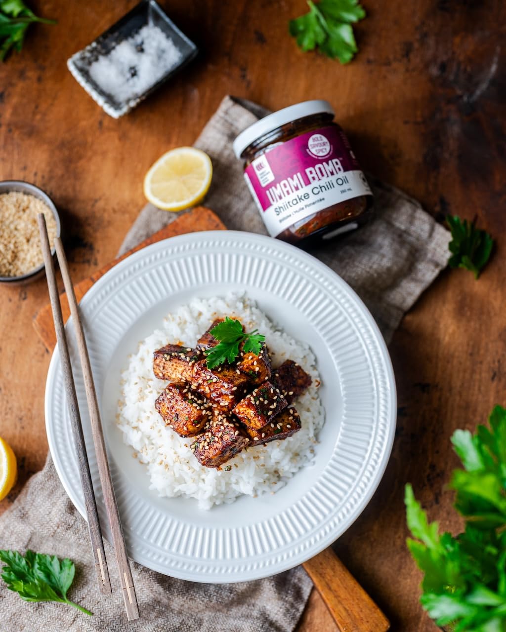 Umami Bomb All Purpose Shiitake Chili Oil Sauce | Savory & Delicious Medium, Hot, Extra Hot, Tingly Sichuan & Sweet Heat Chili Oil | All Natural, Vegan, Low Sodium, Preservative Free | Proudly Made in