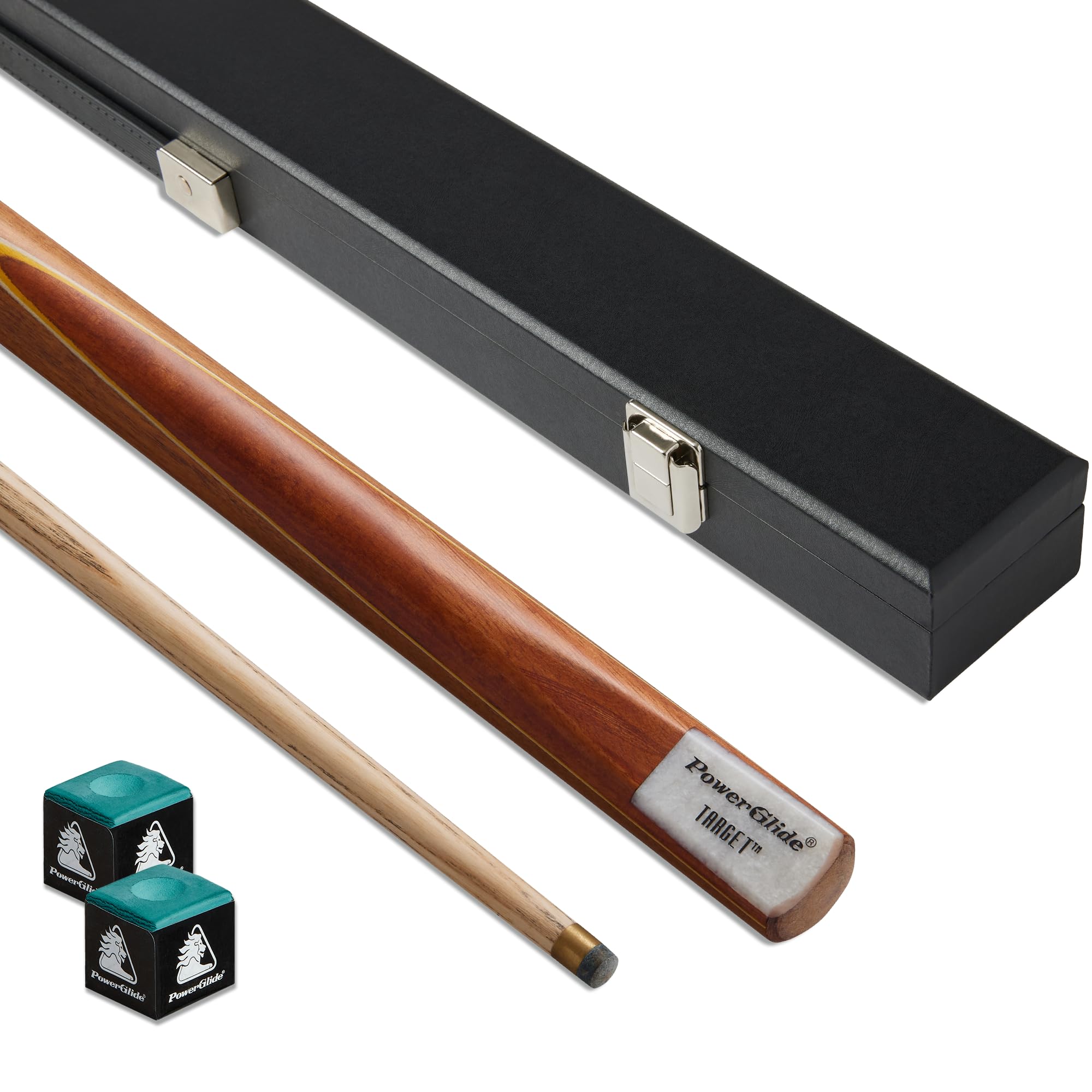 POWERGLIDE One 2-Piece Snooker Pool or Billiard Cue & Case Set | Target | Ash Wood Cue, Hard Case | Brass joint | Full Size 57' | 9.5mm tip