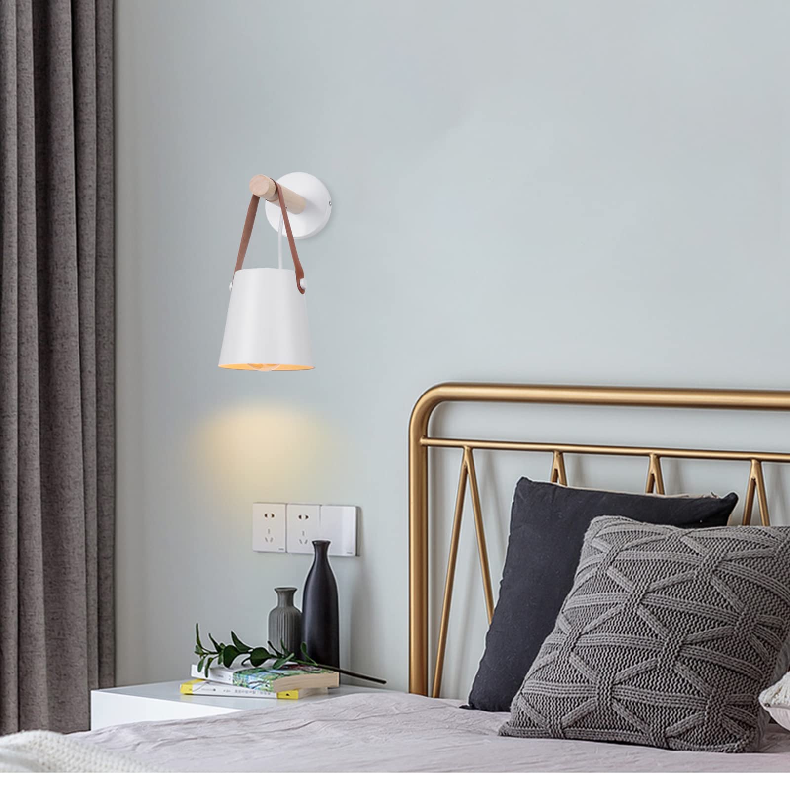2 Appliques Murales Vintage IDEGU - Lampe E27 Design Nordique Avec Abat-jour Métal Et Support Bois