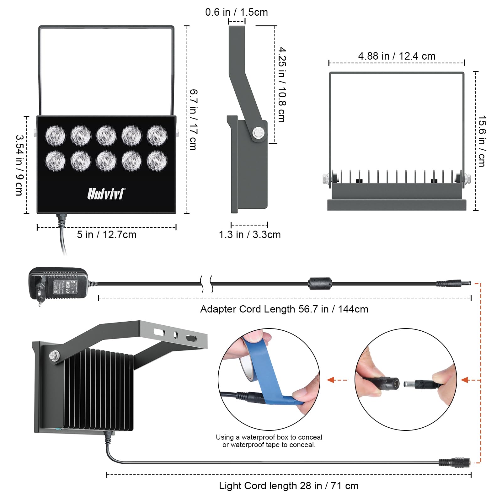 Univivi IR Strahler, 850nm Weitwinkel-IR Scheinwerfer für Nachtsicht, IP67 Wasserfest 10 LEDs nfrarot Licht mit 12V DC-Netzteil für IP-Kamera, CCTV-Überwachungskamera für Innen-und Außenbereich