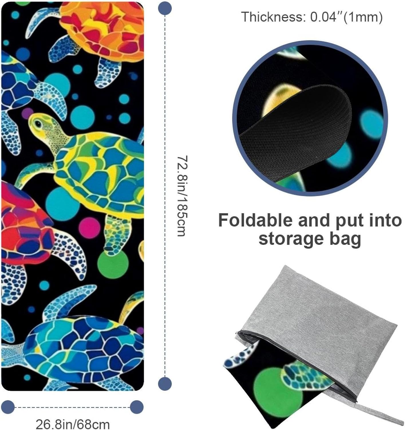 Yoga Towel, Sea Turtle Pattern Non Slip Sweat Absorbent Hot Yoga Mat Towel for Hot Yoga, Pilates and Fitness - 72.8" x 26.8"