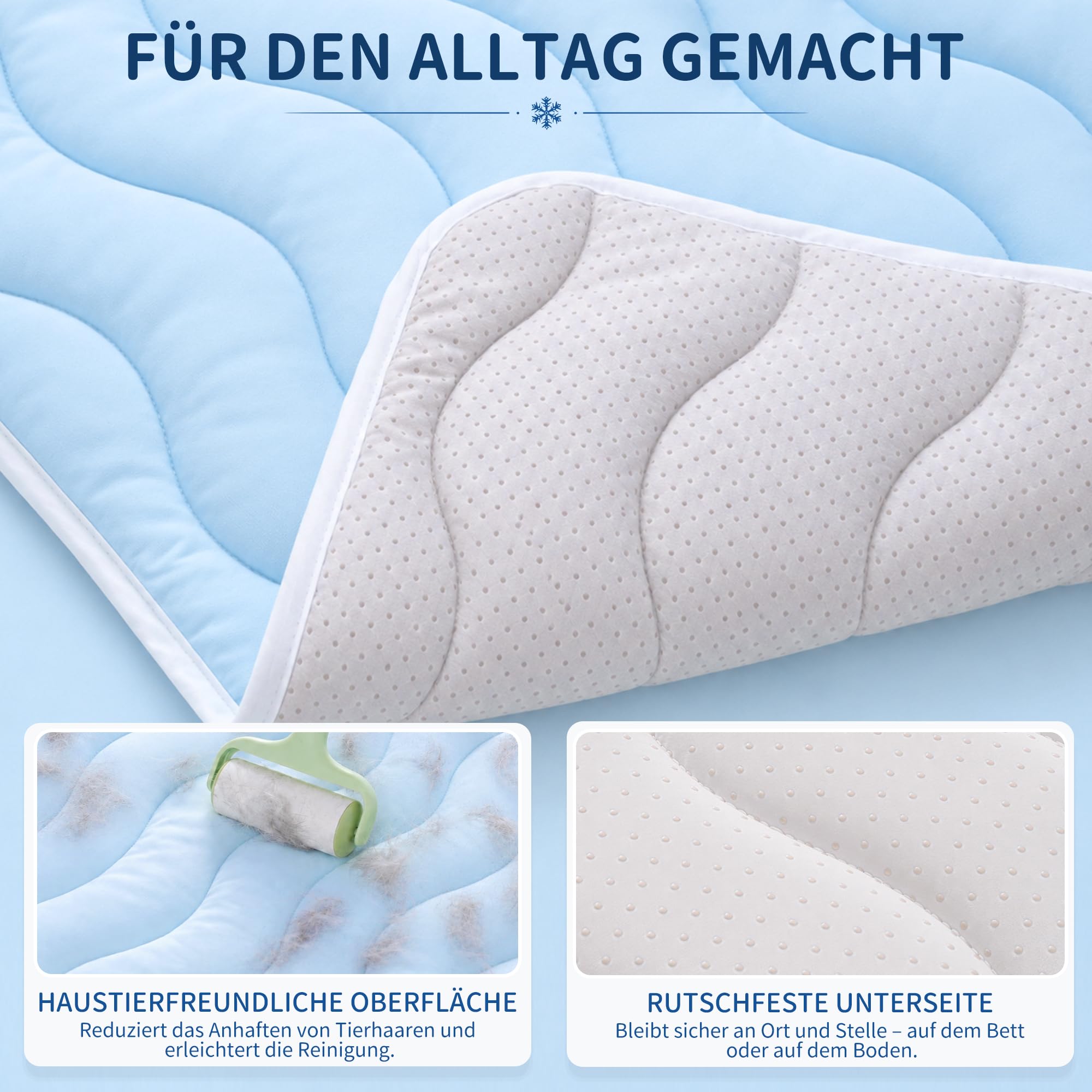 Angelpet Kühlmatte Hund 120x90cm, Q-MAX >0,56, Gel-freie selbstkühlende Kühldecke für große Hunde & Katzen, mit Kühlgewebe, rutschfest, atmungsaktiv, waschbar, für Hundebox, Boden & Auto, Blau