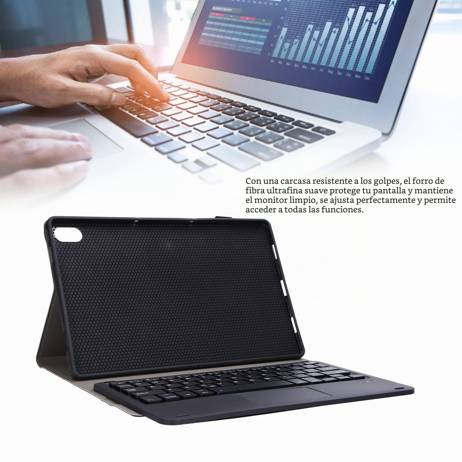 Funda con Teclado TouchPad para Tabletas para Lenovo Pad Tab P11 J606F, Cubierta de Soporte Delgada Y Liviana con Teclado Bluetooth Inalámbrico Extraíble para Tabletas Android(Negro)