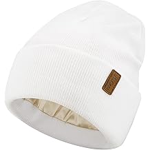 Womens Winter Satin Lined Beanie Hats Silk Lined Knit Warm Slouchy Skull Caps for Women Men