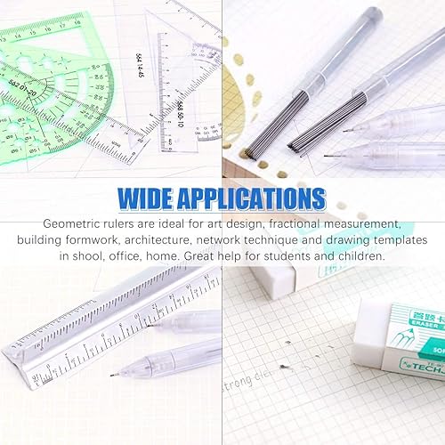 Miniatura 7 de Glarks 16 plantillas de medición, plantillas de encofrado de construcción, reglas de dibujo geométricas y regla triangular de escala de arquitecto