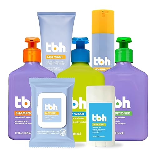 TBH Kit de iniciación de higiene para niños y adolescentes, champú, acondicionador, gel de baño, toallitas faciales, humectantes y desodorantes para