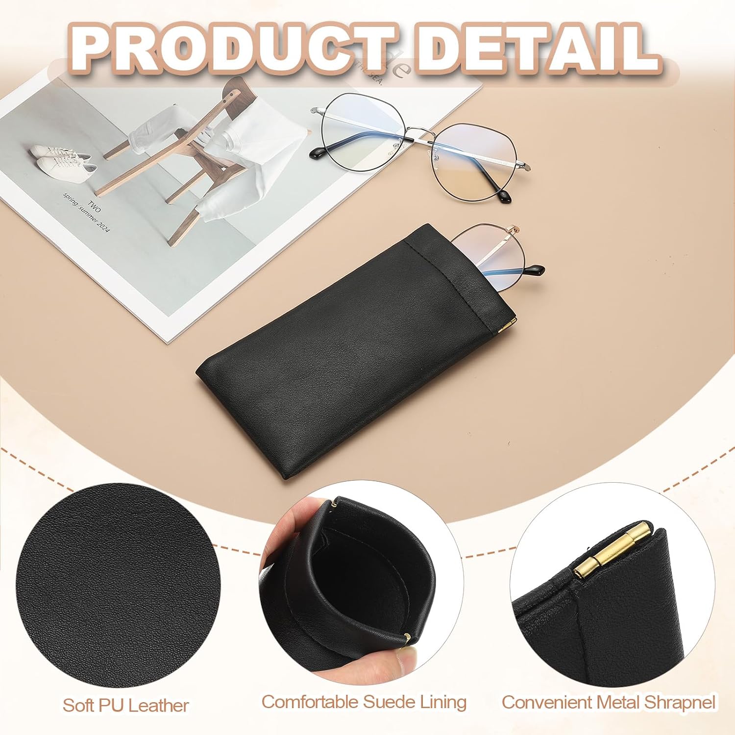 PATIKIL Squeeze Top Sunglass Pouch, PU Leather Soft Eyeglass Pouch Portable Travel Sunglasses Pouch Organizer (1 Set) image 3