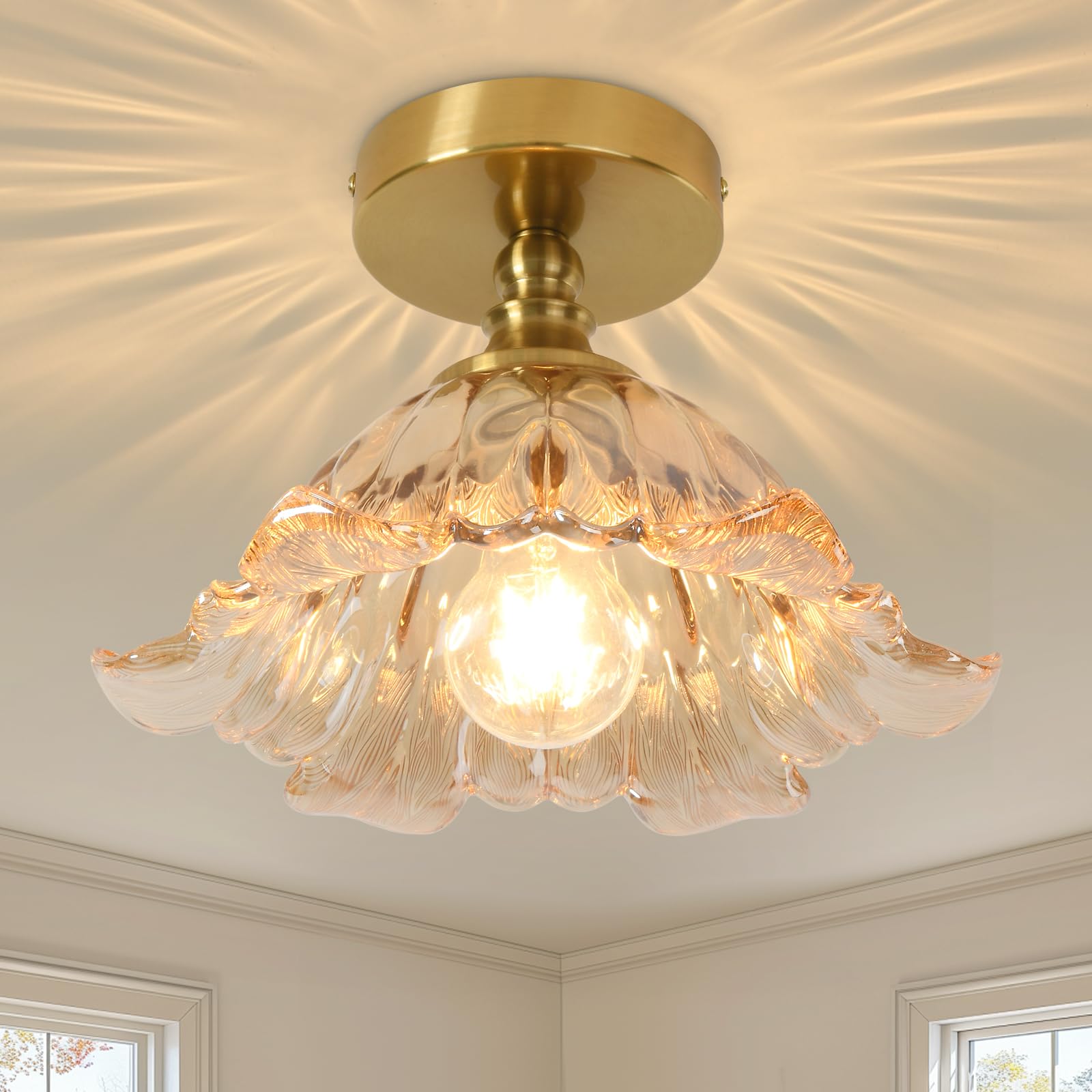 Photo 1 of Pandaluna Semi Flush Mount Ceiling Light - 11in Green Glass