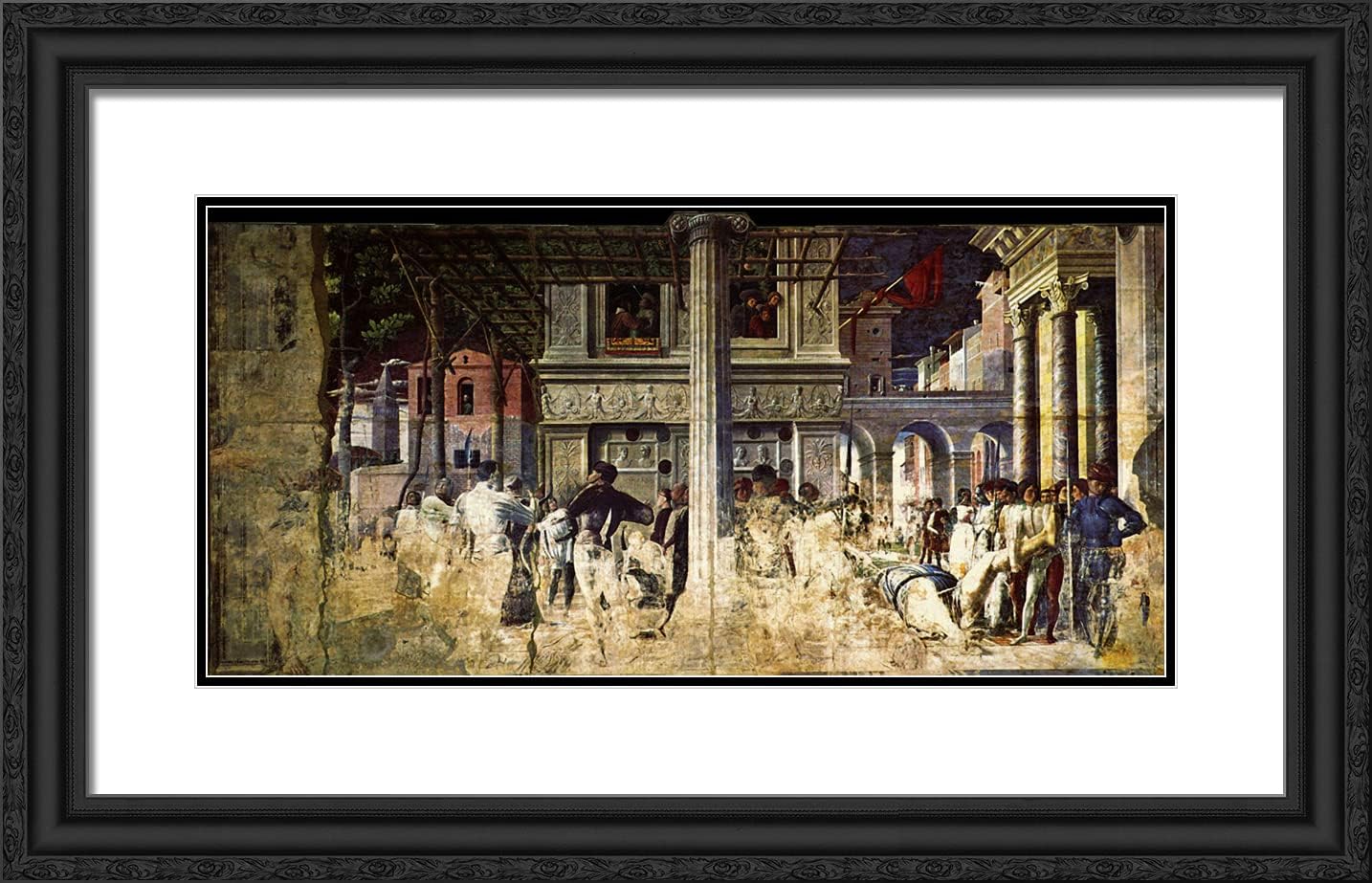ArtDirect Mantegna, Andrea 24x16 Black Ornate Framed Art Print with Double Matting Titled: The Martyrdom and Transporting the Body of Saint Christopher
