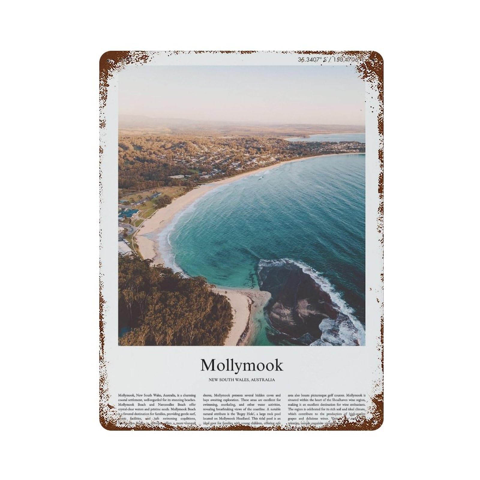 xiaoxiaoshen Mollymook New South Wales, Australia City Scenery Wall Decor Art Metal Tin Poster Modern Home Decor Art Home Bar Shop Decorations Vintage Sign 40x30cm
