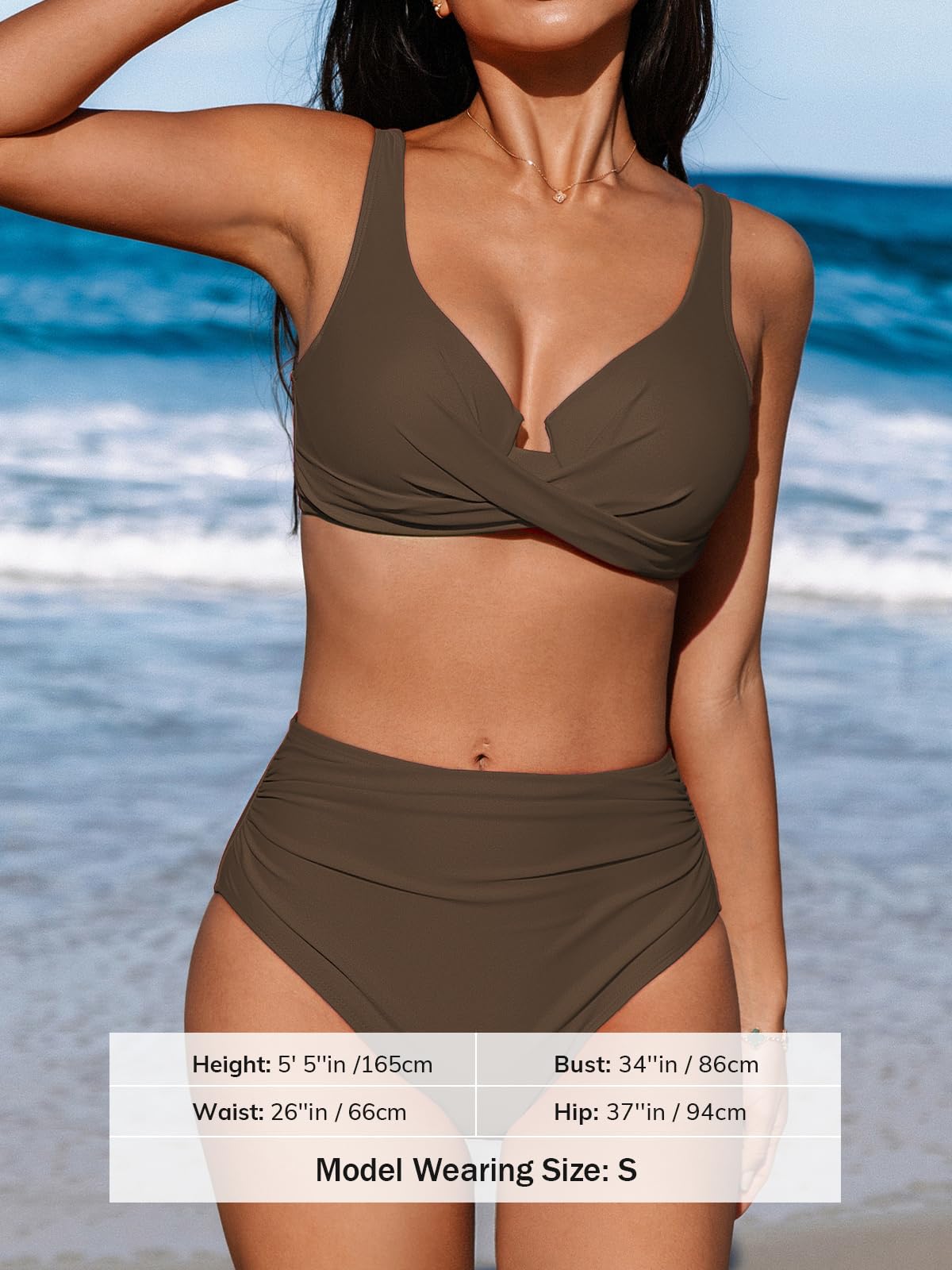 CUPSHE Ensemble bikini femme, style croisé, à effet portefeuille, push-up, taille haute, maillot de bain, 2 pièces