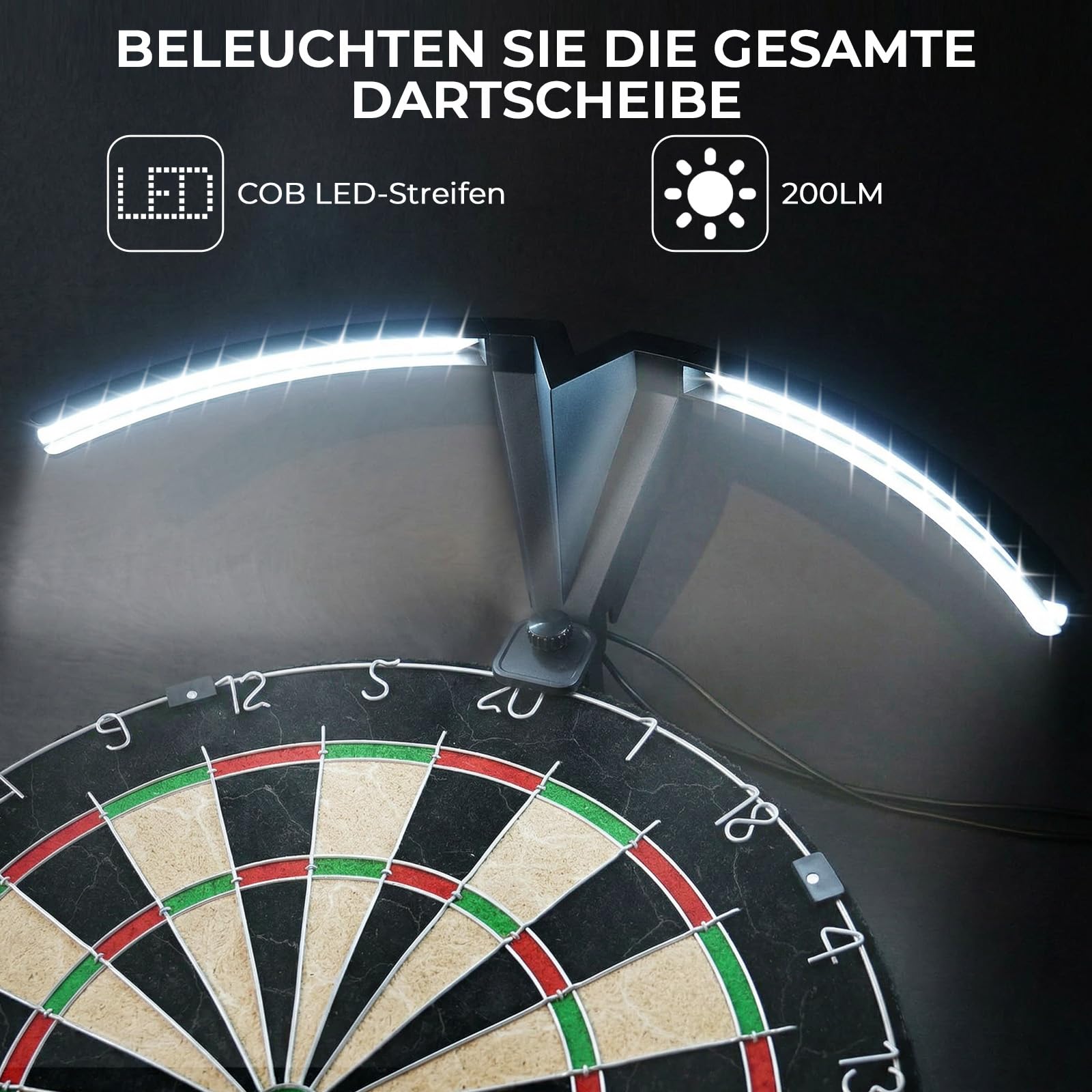 Dartscheibe Beleuchtung, 120° Dartscheibe Licht, 6000K tageslichtweiß, 3m Netzkabel mit EU-Stecker, abnehmbares Dart Board Lighting für alle Sisal Dartscheiben, einfache Klemmmontage
