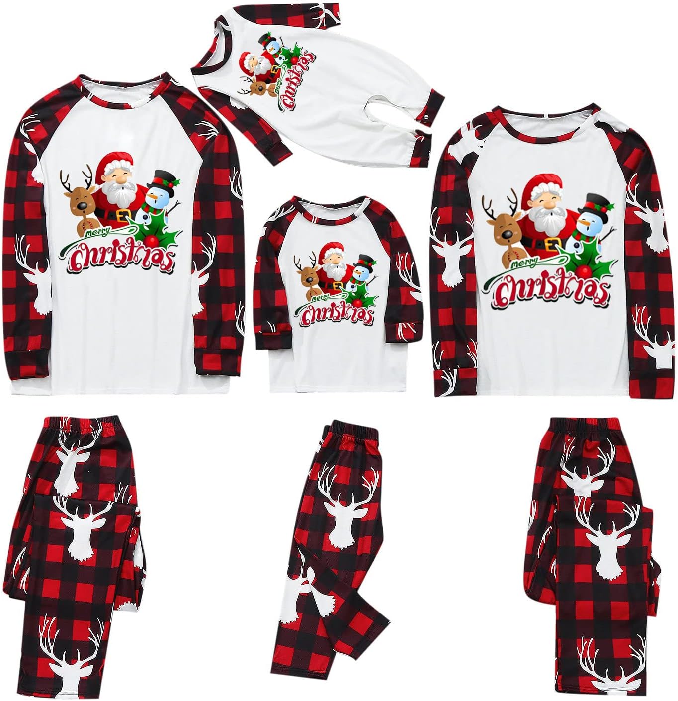 luwita Pijamas de Navidad para la familia, conjunto a juego de camisetas de manga larga y pantalones, camisones navideños con Feliz Navidad