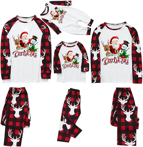 luwita Pijamas de Navidad para la familia, conjunto a juego de camisetas de manga larga y pantalones, camisones navideños con Feliz Navidad